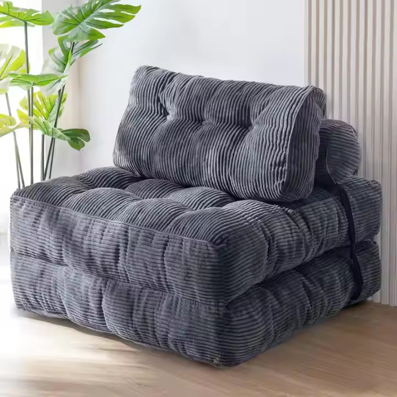 Single Dark Grey Convertible Sleeper Chair Pillow Foldable Compressed Sofa Bed
