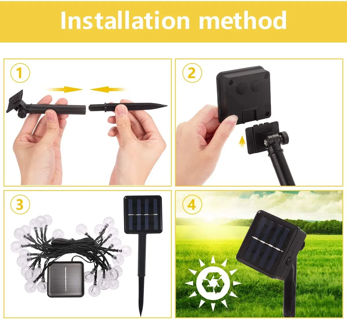 Iluminação Decorativa com Luzes de Fada em Cordão Solar 50/100/200 Luzes de Natal à Prova d'Água para Jardins, Caminhos, Casas e Casamentos Internos e Externos