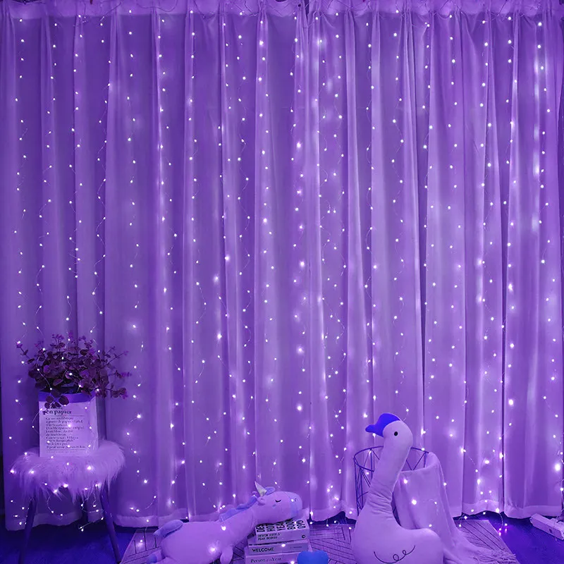 300LED Luzes de Fada com Cortina com 9.8X9.8FT Tom Quente Plug USB em 8 Modos para Casa