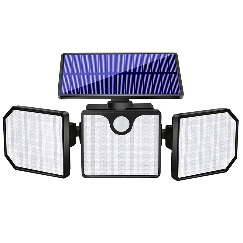 Luzes de Jardim Solares para Exterior de Alta Brilho IP65 À Prova d'Água 3 Cabeçotes com Ângulo Ajustável Sensor de Movimento Luz de Parede Solar LED