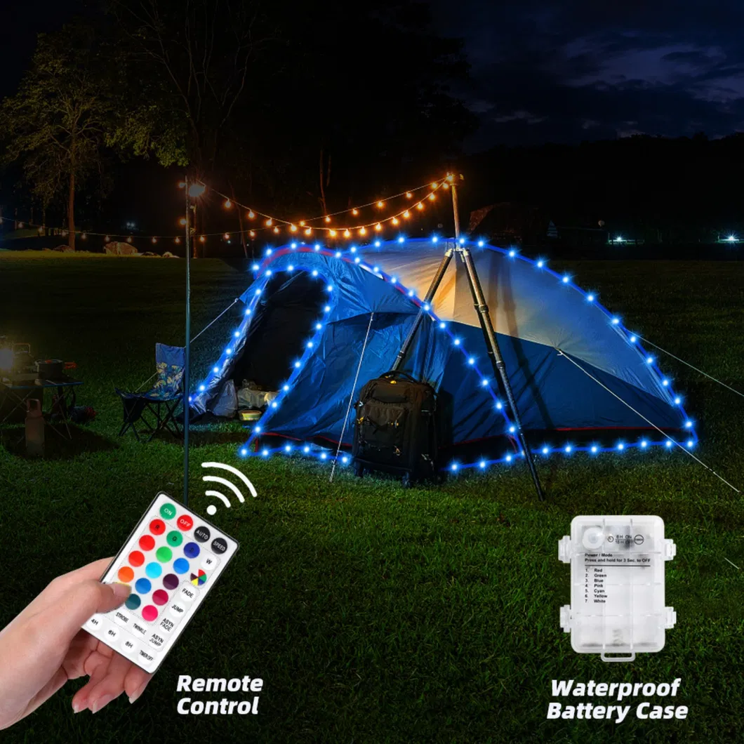 Luzes de Cordão para Barraca de Camping, Alimentadas por Bateria com Controle Remoto