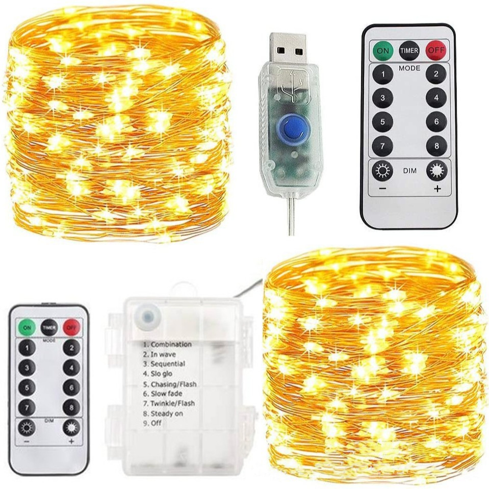 Fios de Luzes de Natal LED Decoração para Casa Impermeável Branco Quente Branco Frio/RGB Color10m 100m 200m Luzes de Fada LED com Controle Remoto Carregamento USB