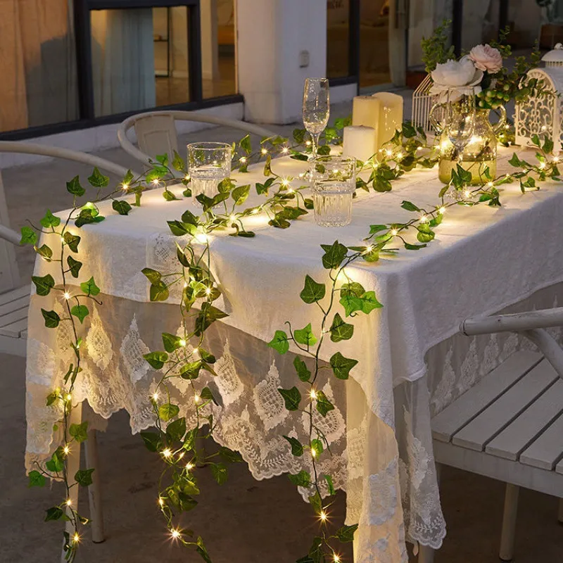 Luzes de Fada de Fio de Cobre com Folhas de Hera Verde Artificial Alimentadas por Bateria Solar para Decoração de Jardim, Pátio, Casamento e Natal