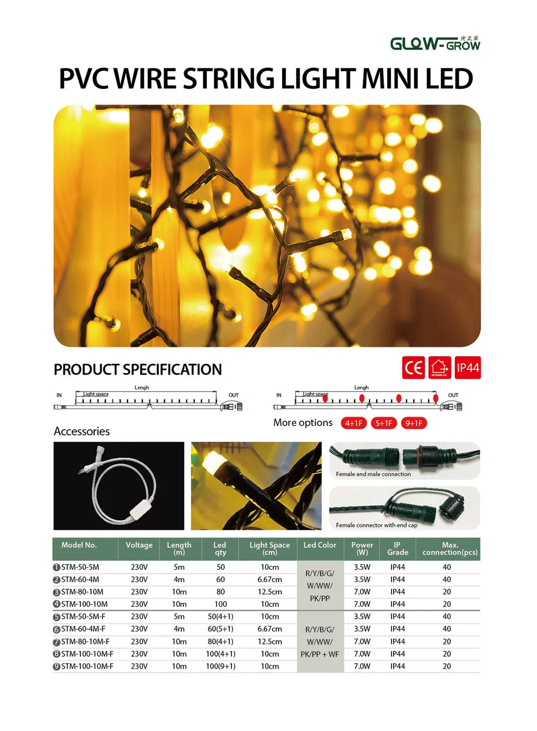 Luz de Fada LED Branca Quente Conectável com Efeito de Piscar para Decoração de Árvore de Natal