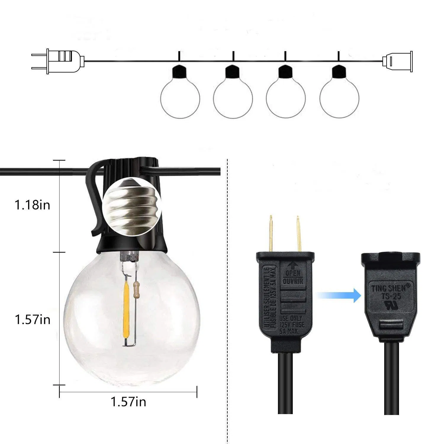 Corda de Luzes de Fada com LED à Prova d'Água para Exterior, Lâmpada de Natal, Festa de Casamento, Iluminação Festiva