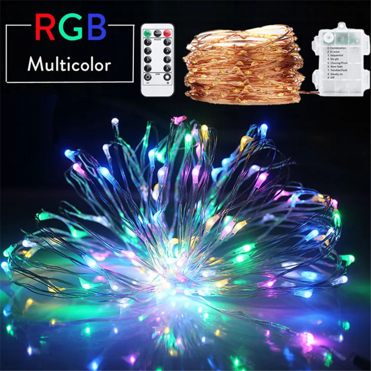 Fios de Luzes de Natal LED Decoração para Casa Impermeável Branco Quente Branco Frio/RGB Color10m 100m 200m Luzes de Fada LED com Controle Remoto Carregamento USB