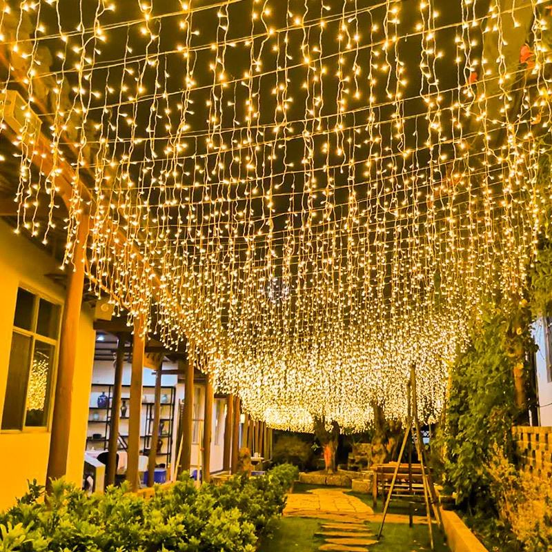 Cortina de Luzes de Fada LED Personalizadas Quente Branca Cascata para Decoração de Quarto, Casamento, Natal para Festa, Festival e Exterior