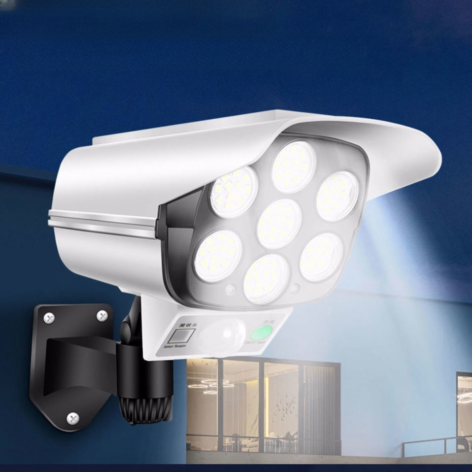 Novo IP65 À Prova D'Água 77 Câmera de Segurança Falsa com Sensor de LED Luz Solar de Movimento Lâmpada de Jardim Solar ao Ar Livre Holofote de Rua