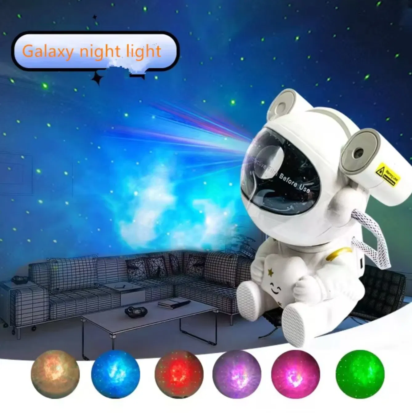 Projetor de Estrelas Luz Noturna Galáxia Astronauta Projetor Espacial, Lâmpada LED Nebulosa Estrelada para Natal Aniversários