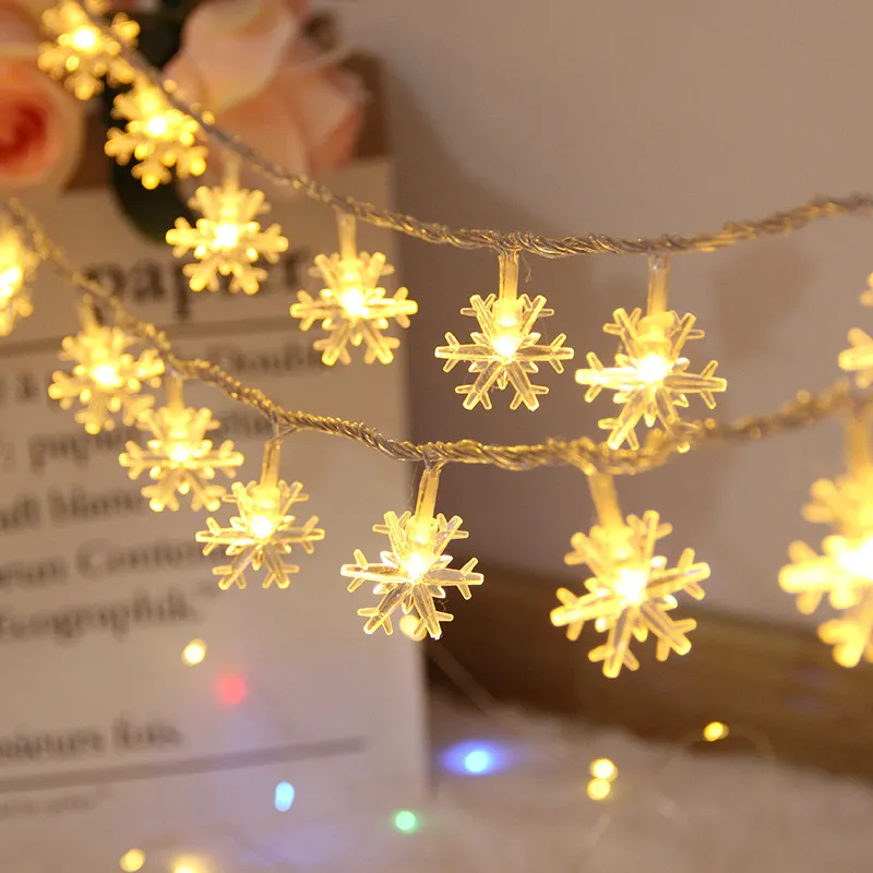 Cortina de Luzes de Natal com Guirlandas Internas, Fita de Luzes de Fada, Alimentada por Bateria, LED Branco Quente, Lâmpada de Floco de Neve