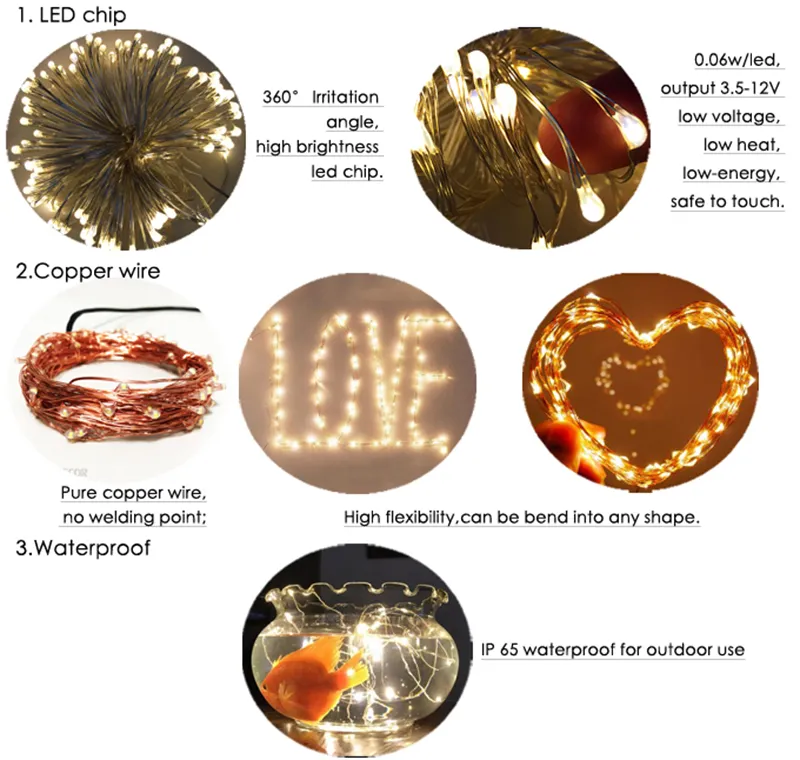 Decorações de Natal Árvore Fada Mini Fio de Cobre Barato Alimentado por Bateria Luzes de Cordão para Exterior Quarto