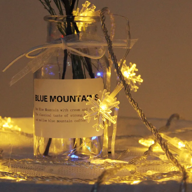 Cortina de Luzes de Natal com Guirlandas Internas, Fita de Luzes de Fada, Alimentada por Bateria, LED Branco Quente, Lâmpada de Floco de Neve