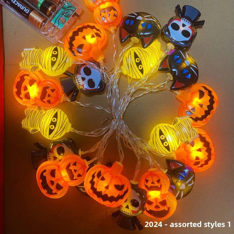 Luzes de Fada LED de Halloween em Corda Abóbora Fantasma Caveira Morcego Gato Múmia Branco Quente 3V 1-6m Decoração de Feriado Interna Externa