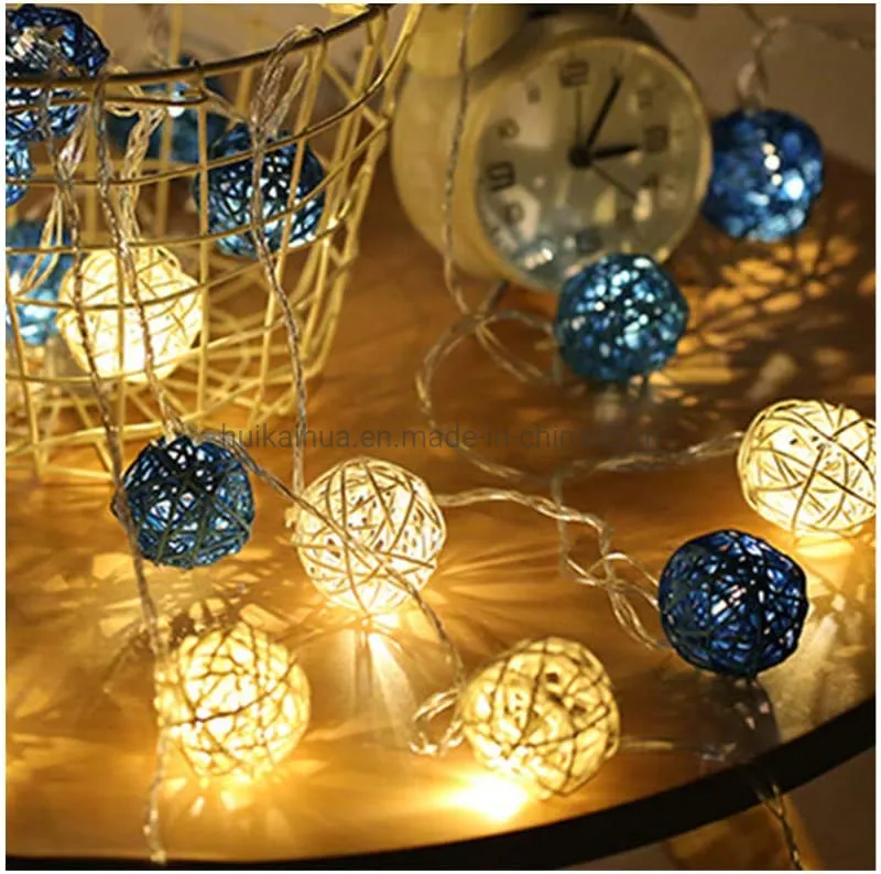 20LEDs Luzes de Fada LED Branco Quente com Bolas de Rattan Guirlanda Cadeia Decoração de Natal para Árvore