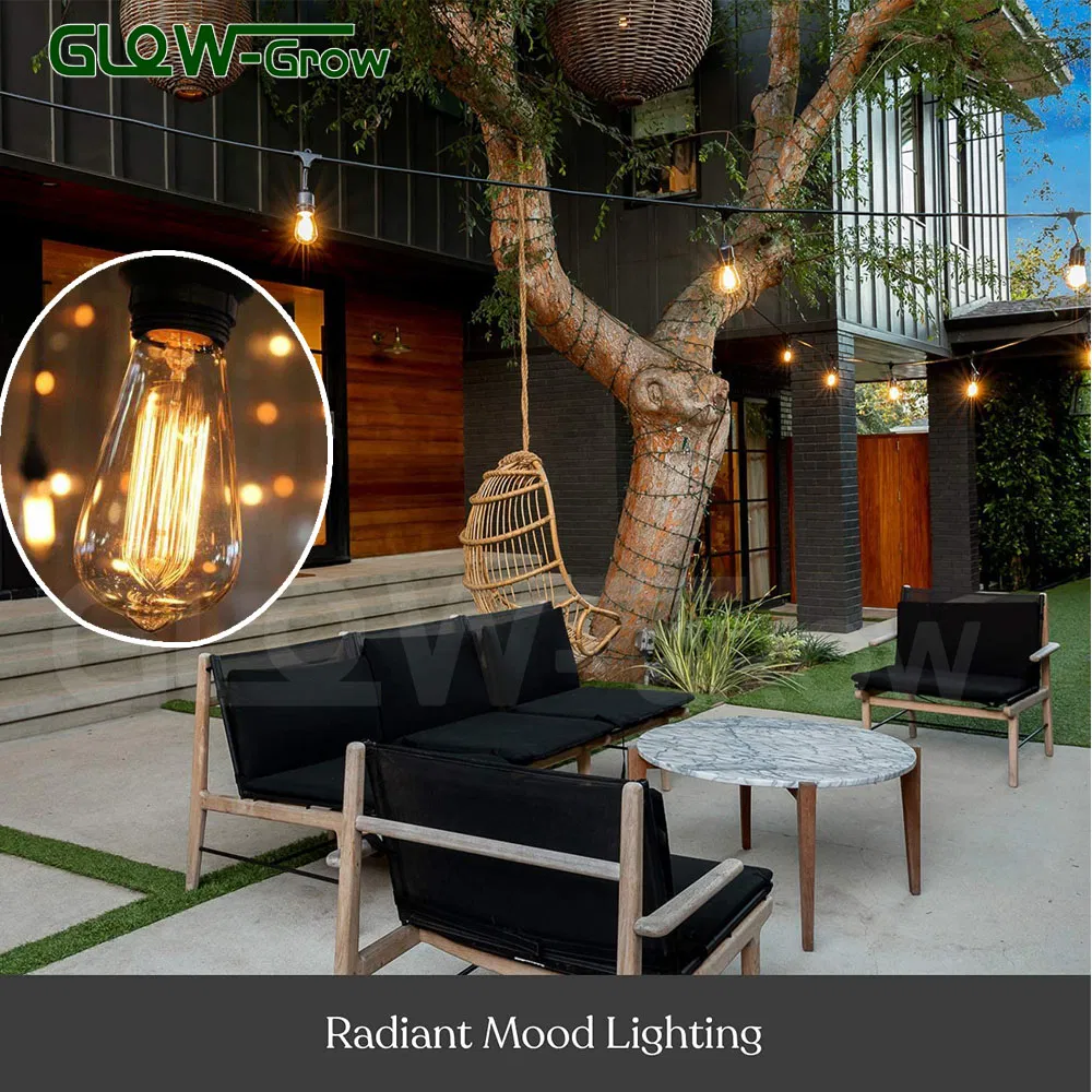 Luzes de Cordão LED Solar com Lâmpadas Edison Vintage para Decoração de Jardim e Casa ao Ar Livre