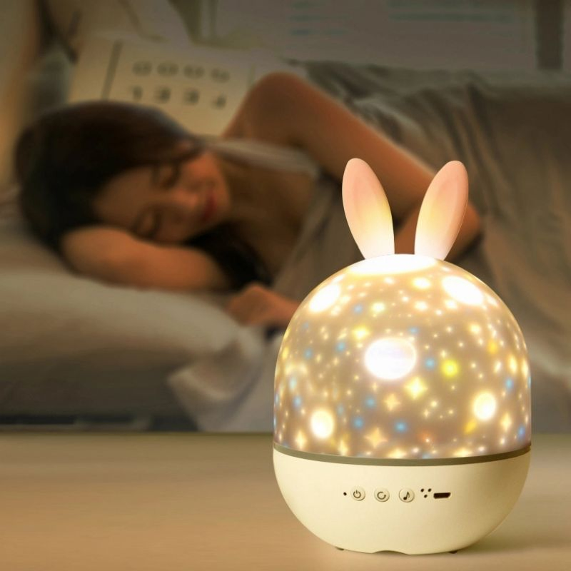 Projetor de Luz Noturna Estrela Recarregável para Presente de Natal Coelho com Música