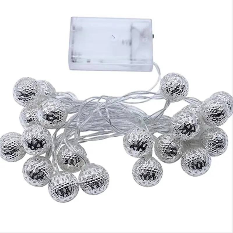 Luzes de Natal em forma de bola marroquina com LED, case de bateria, decoração romântica em ferro forjado