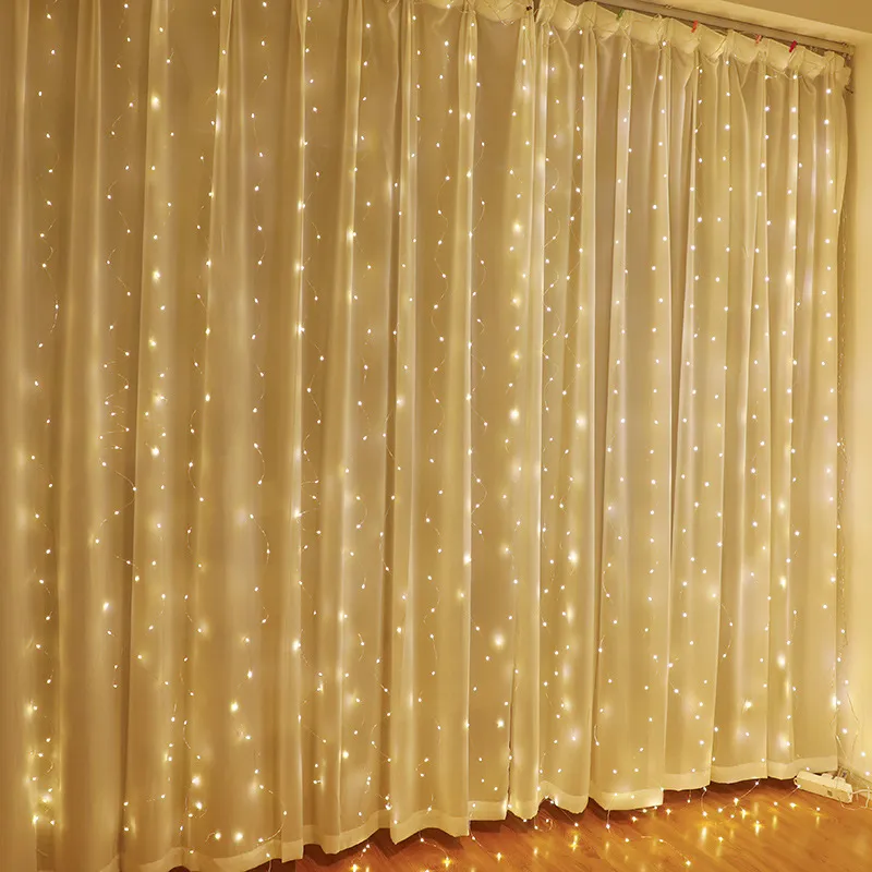 300LED Luzes de Fada com Cortina com 9.8X9.8FT Tom Quente Plug USB em 8 Modos para Casa