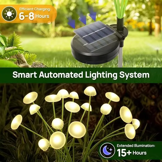 Luzes de Jardim Solar em Forma de Cogumelo IP65 Luzes de Cordão Solar à Prova d'Água para Quintal, Pátio e Caminho