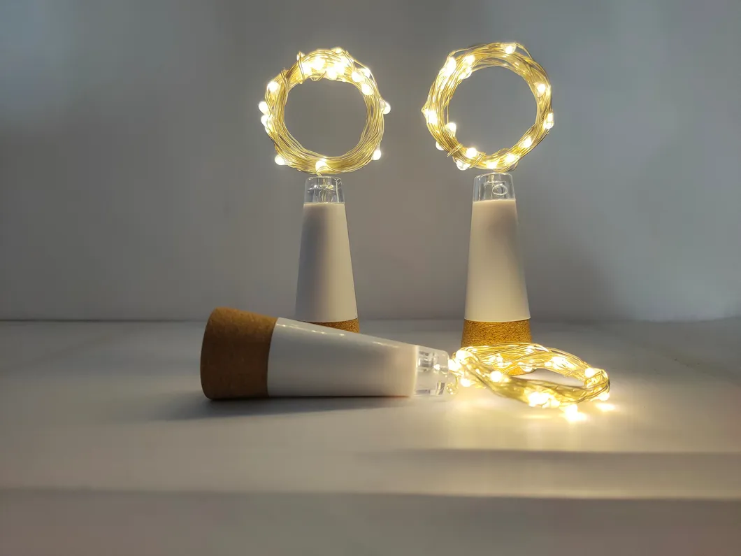 2m Luzes de Cordão 20PCS LED Branco Quente Festa Natal Decoração Casamento Alimentado por Baterias Carregamento USB Luz de Garrafa de Vinho