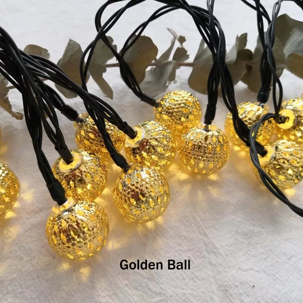 Luzes de Natal em forma de bola marroquina com LED, case de bateria, decoração romântica em ferro forjado