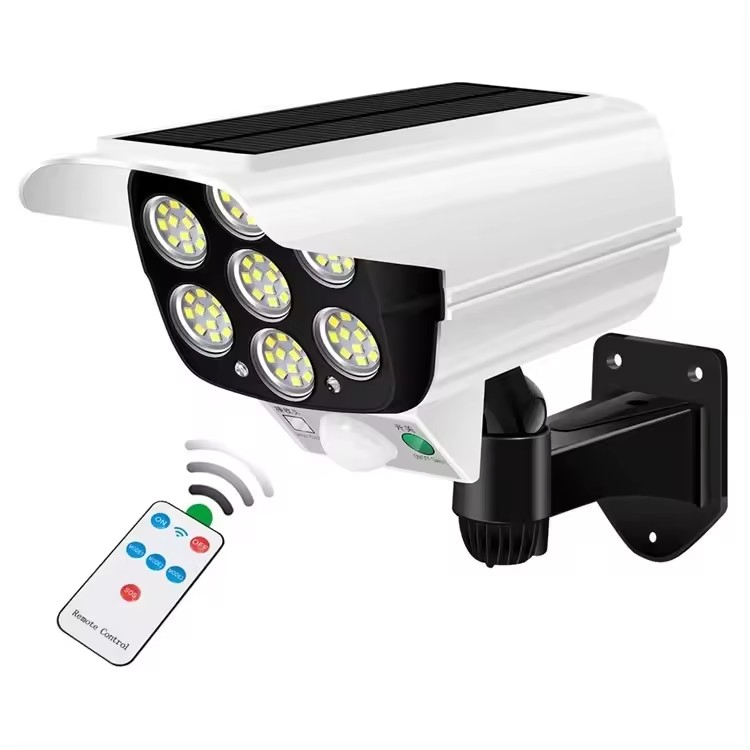 Novo IP65 À Prova D'Água 77 Câmera de Segurança Falsa com Sensor de LED Luz Solar de Movimento Lâmpada de Jardim Solar ao Ar Livre Holofote de Rua