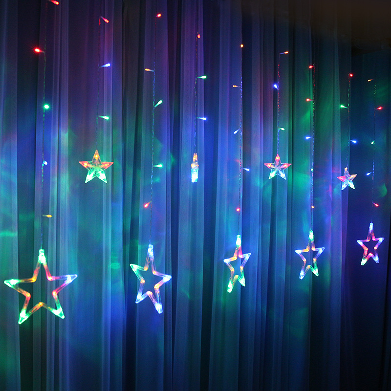 Cortina de Luzes em Forma de Lua e Estrela LED AC220V Guirlandas de Natal Iluminação de Fadas em Branco Quente para Casamento Decoração de Férias Jardim