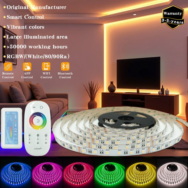 Alta Luminosidade 12V/24V 10MM PCB RGBW 5050 Fita LED Inteligente à Prova d'Água com Controle Remoto para Decoração de Hotel