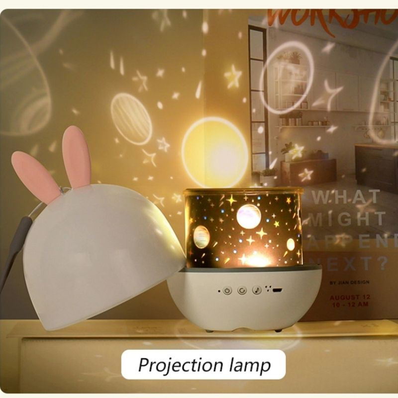 Projetor de Luz Noturna Estrela Recarregável para Presente de Natal Coelho com Música