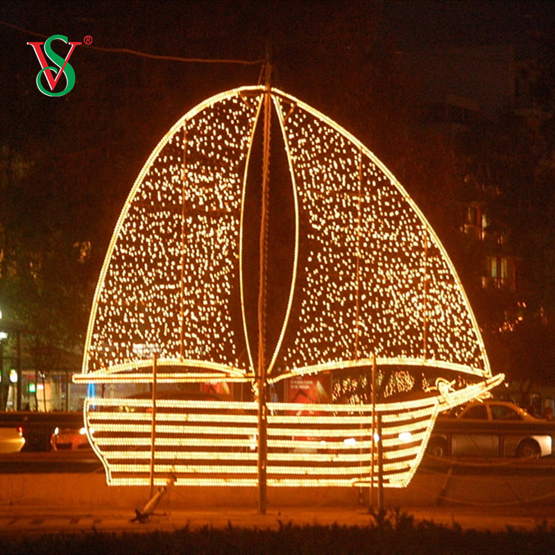 Estrutura de Metal com Luz de Corda Luz de Fada Branco Quente 3D LED Luz de Navio para Decoração de Natal em Rua do Centro