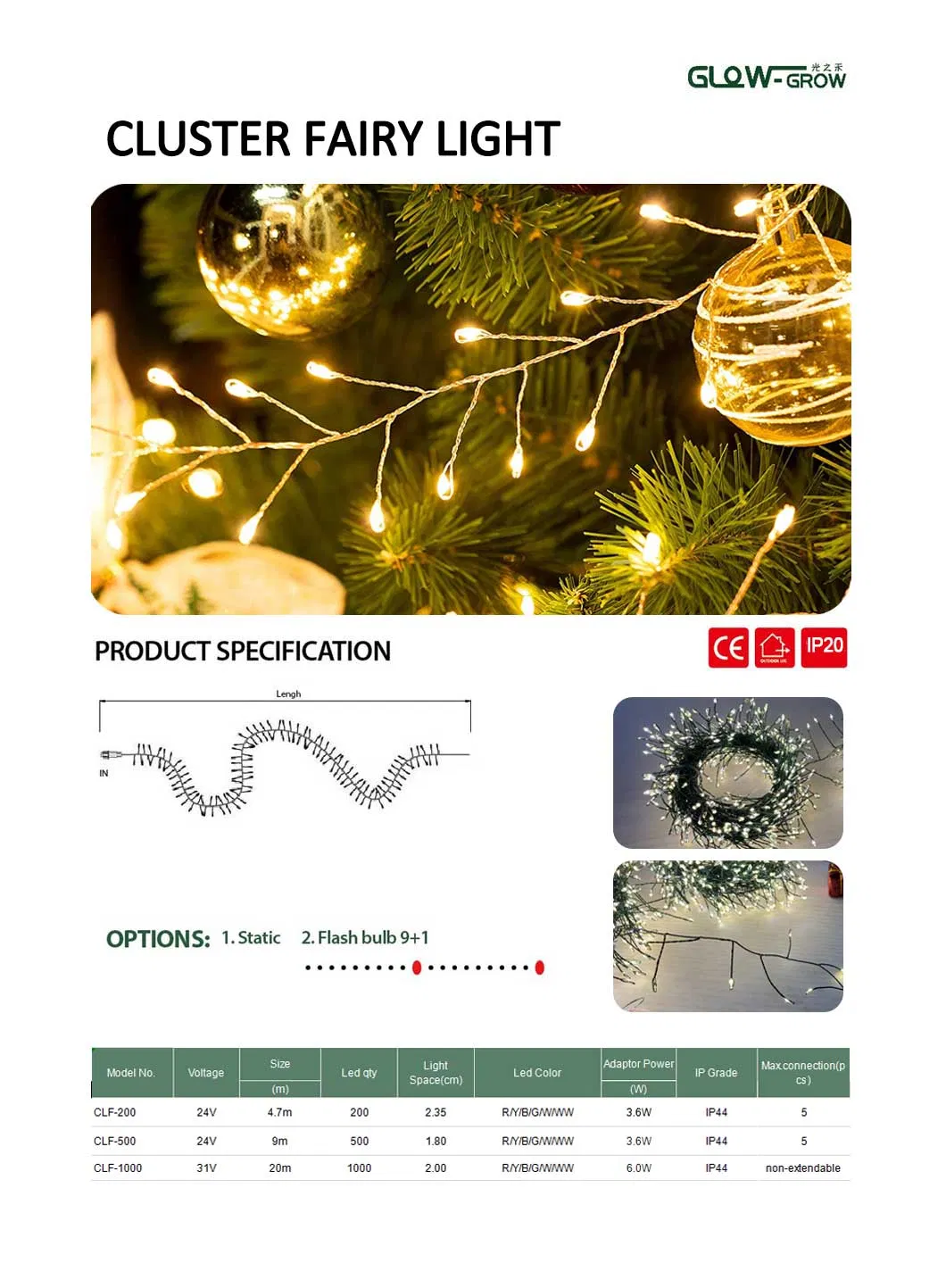 Fio de Luz de Fada LED à Prova d'Água com Cluster de Natal Branco Quente para Decoração de Quarto, Casamento, Festa no Jardim, Parede, Árvore e Casa