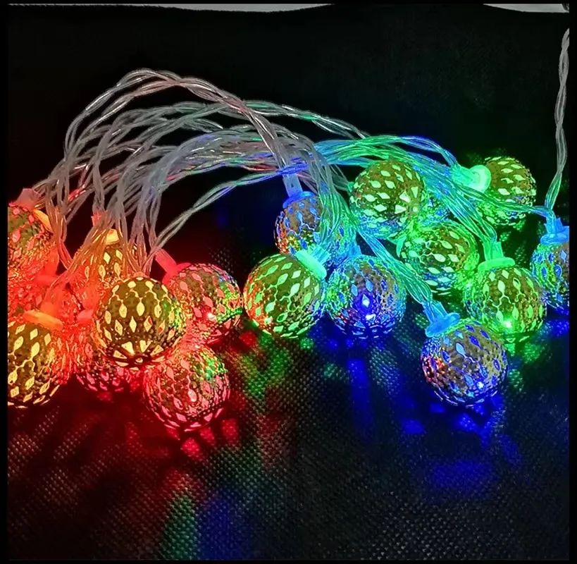 Luzes de Natal em forma de bola marroquina com LED, case de bateria, decoração romântica em ferro forjado