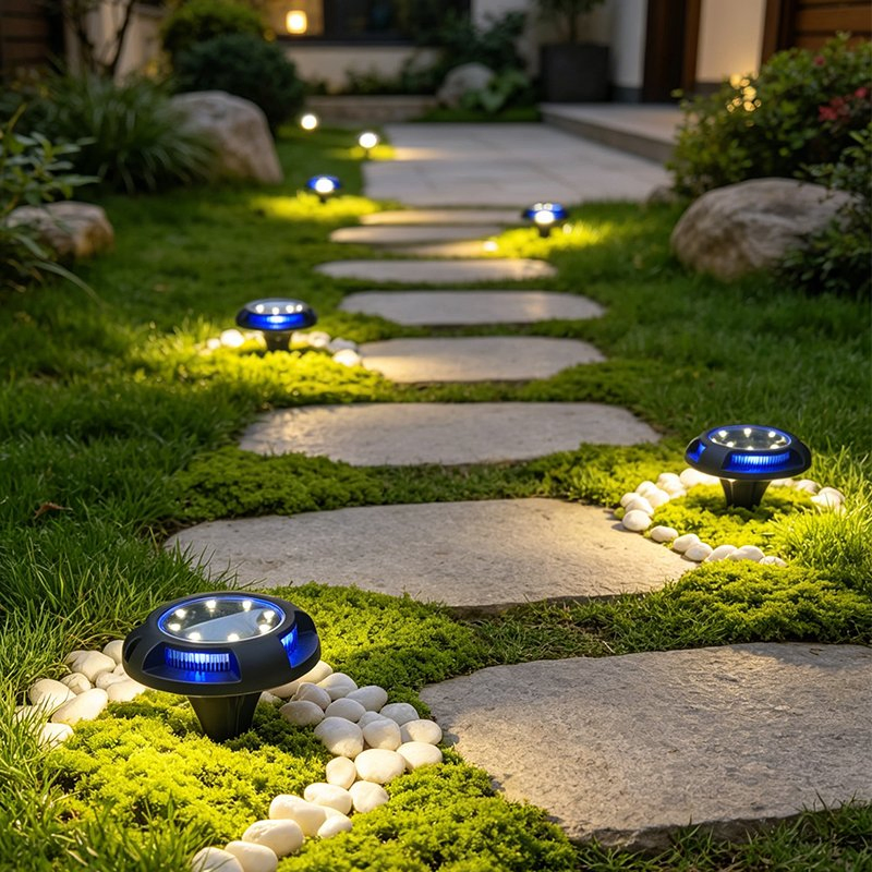 IP44 Luz de Ponto Solar com Estaca, 2-in-1 Luz Solar de Disco para Caminho ao Ar Livre, Pátio, Jardim, Decoração de Quintal