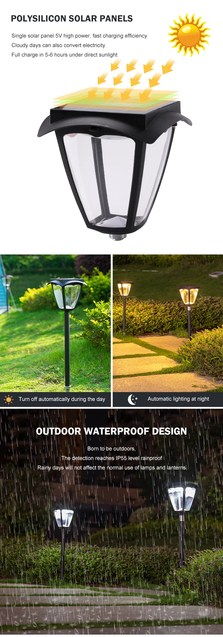 Lanterna de Jardim com Estaca Solar LED à Prova d'Água para Caminho Externo