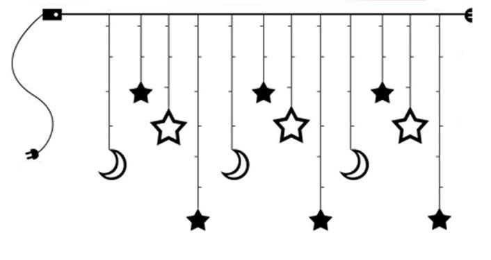 Cortina de Luzes em Forma de Lua e Estrela LED AC220V Guirlandas de Natal Iluminação de Fadas em Branco Quente para Casamento Decoração de Férias Jardim