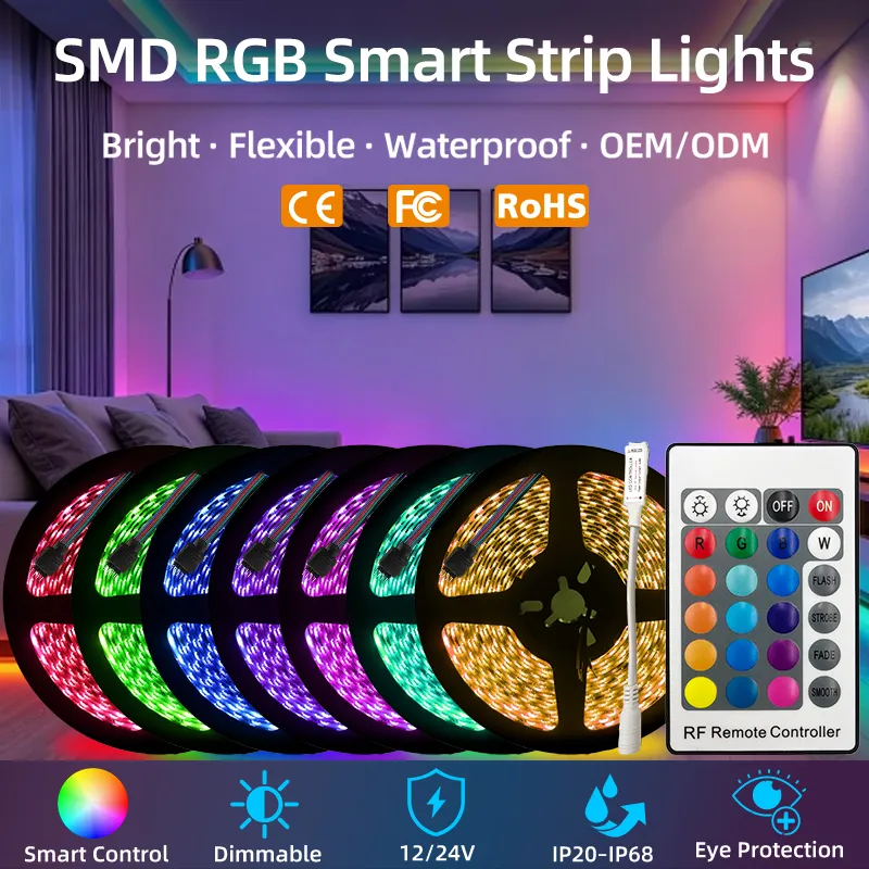 Fita de LED RGB à prova d'água IP65/IP67 12V Fita de luz LED RGB flexível para decoração de casa