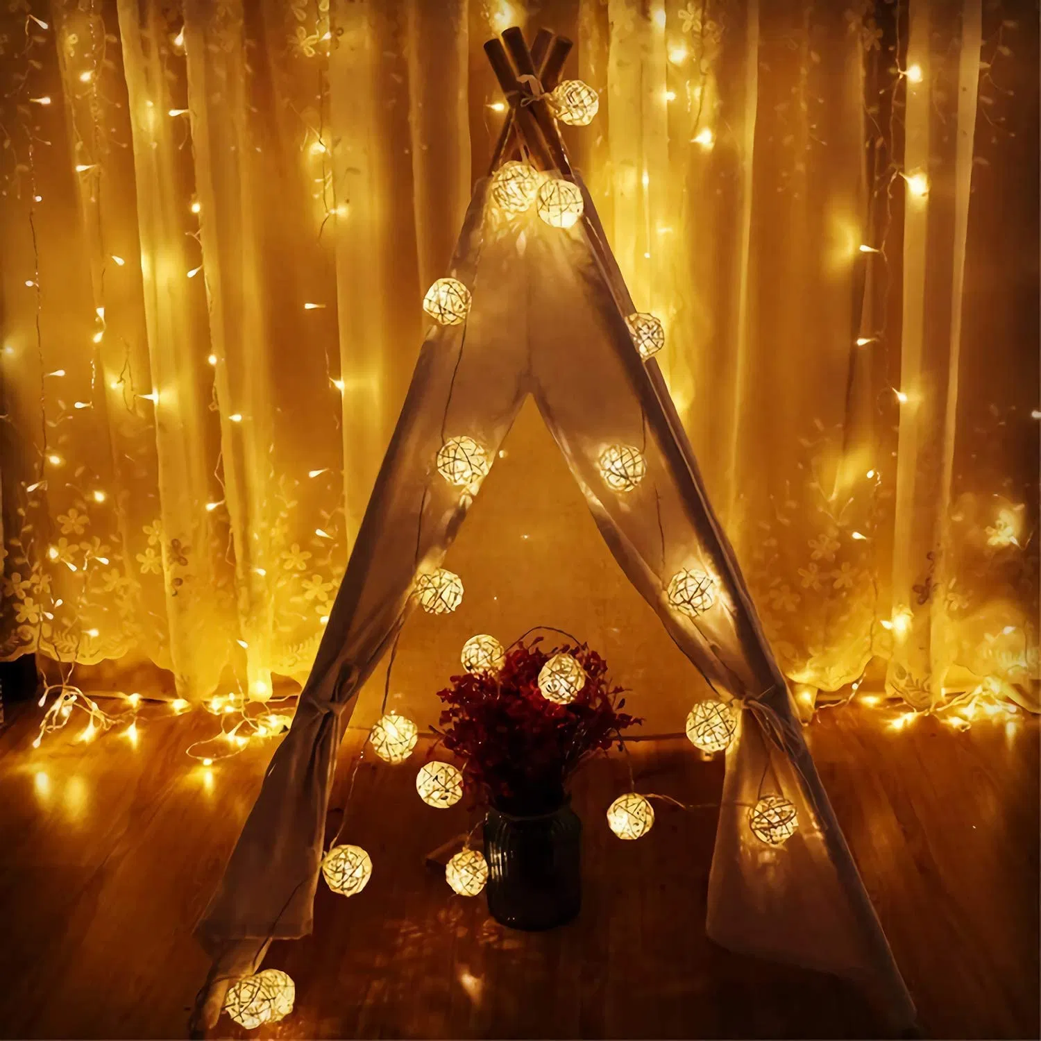20LEDs Luzes de Fada LED Branco Quente com Bolas de Rattan Guirlanda Cadeia Decoração de Natal para Árvore