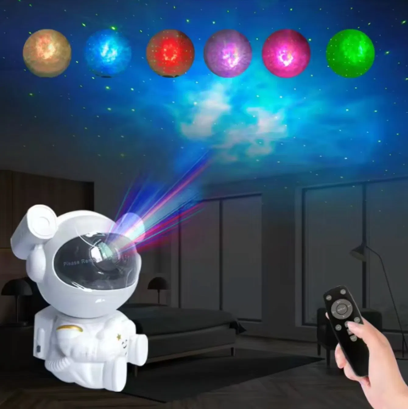 Projetor de Estrelas Luz Noturna Galáxia Astronauta Projetor Espacial, Lâmpada LED Nebulosa Estrelada para Natal Aniversários