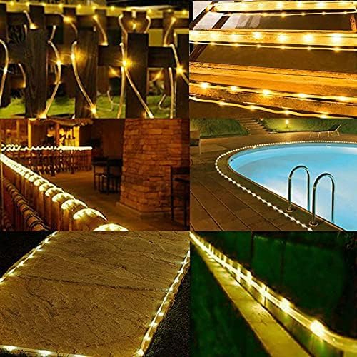 1.50FT 500LED Luzes de Cordão Solar Branco Quente, 8 Modos Luzes de Fada à Prova d'Água para Decoração de Natal em Jardim e Quintal