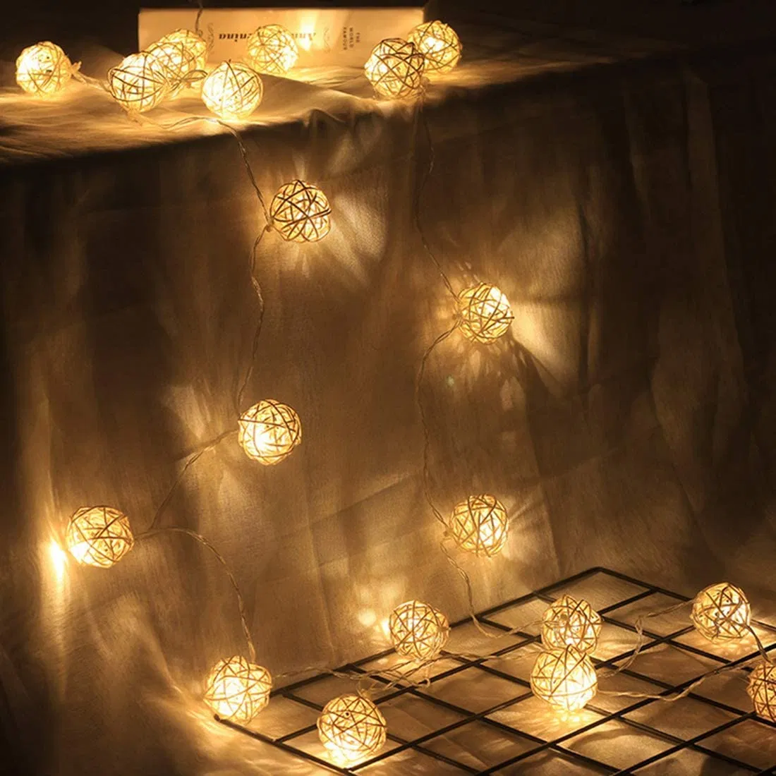20LEDs Luzes de Fada LED Branco Quente com Bolas de Rattan Guirlanda Cadeia Decoração de Natal para Árvore