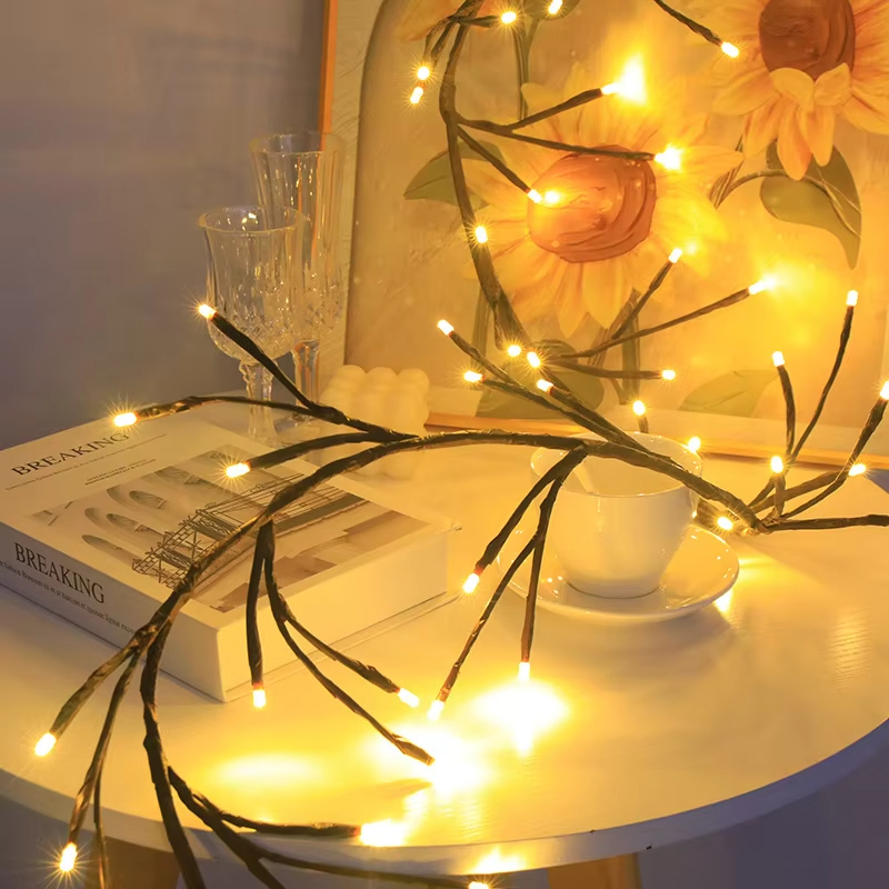 Luzes de Cordão de Videira Willow 7.55FT LED à Prova d'Água Luzes de Planta Artificial em Ramo 144LED Luz de Faixa de Videira Lâmpada de Parede