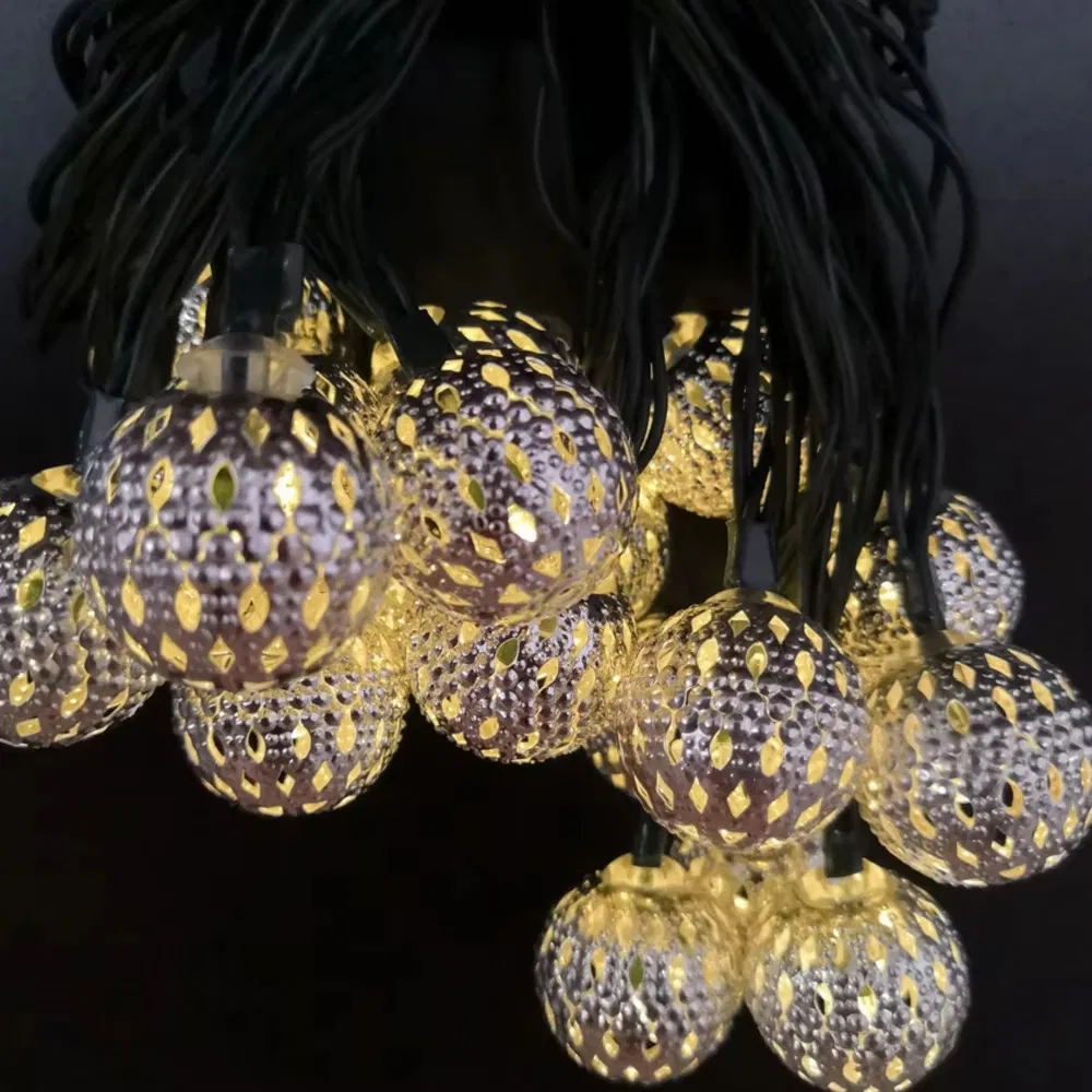 Luzes de Natal em forma de bola marroquina com LED, case de bateria, decoração romântica em ferro forjado