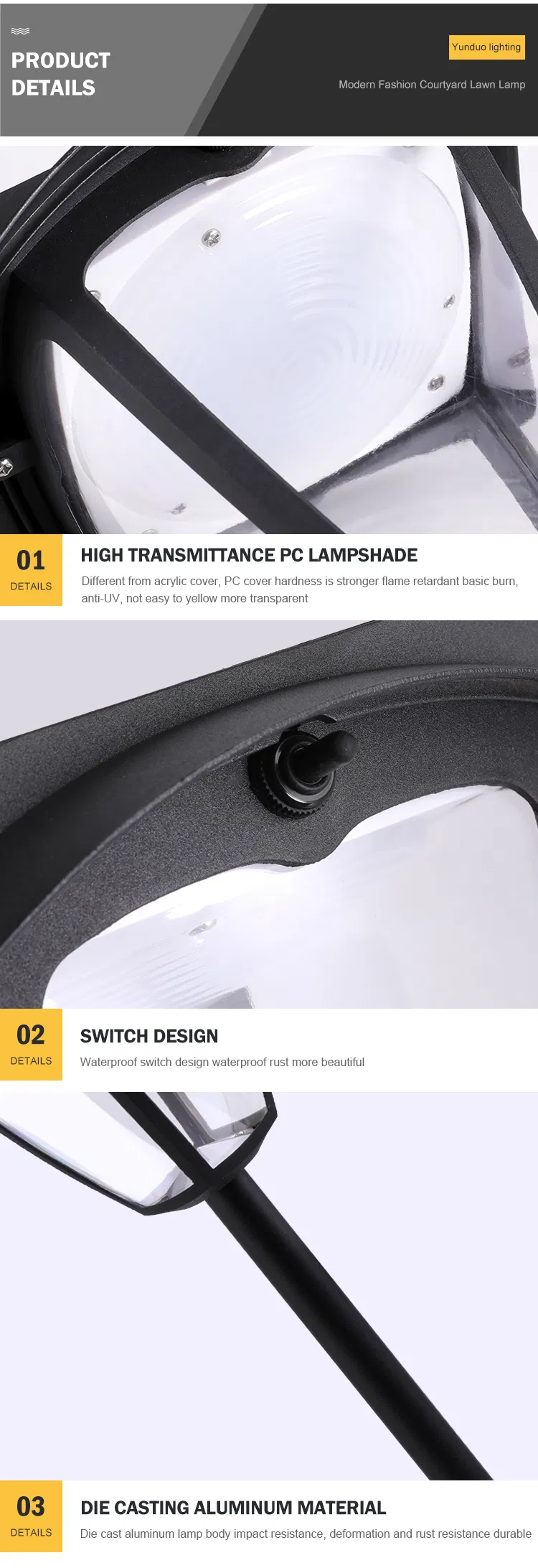 Lanterna de Jardim com Estaca Solar LED à Prova d'Água para Caminho Externo
