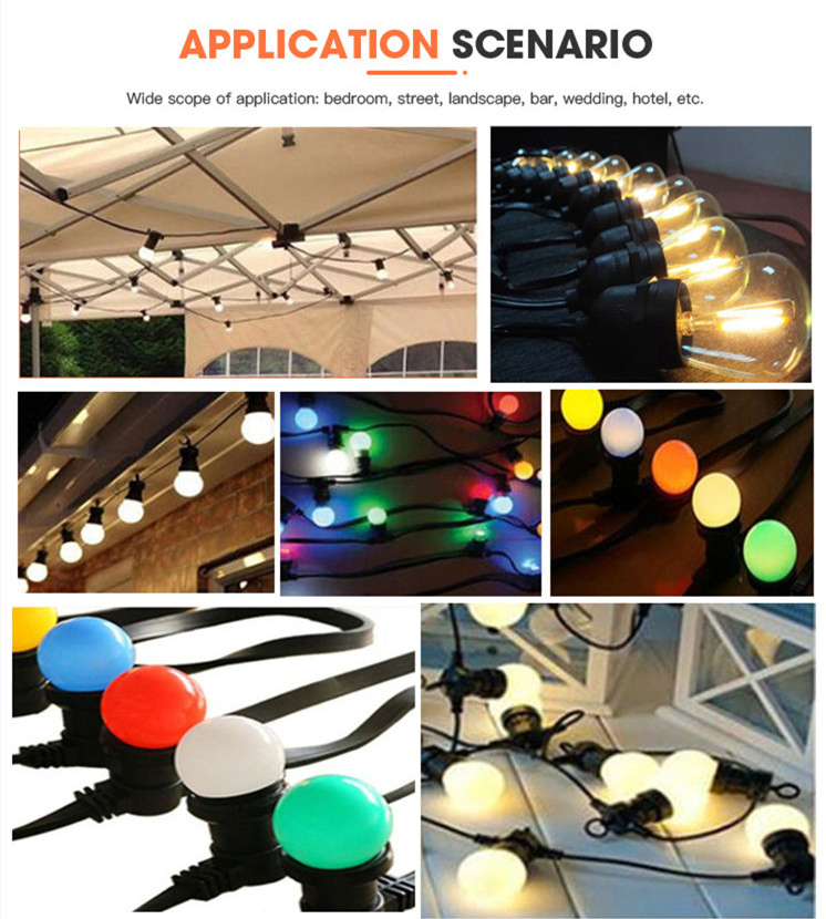 Tamanho Personalizado 10m ou 20m Longo G45 Lâmpada LED Branca Quente para Exterior IP65 à Prova d'Água Decoração de Natal E27/ B22 Luz de Festoa em Corda
