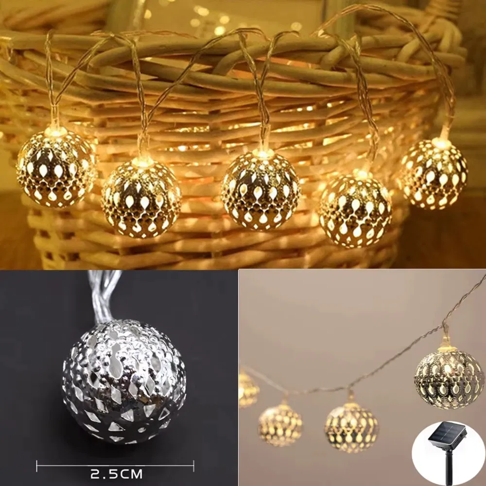 Luzes de Natal em forma de bola marroquina com LED, case de bateria, decoração romântica em ferro forjado