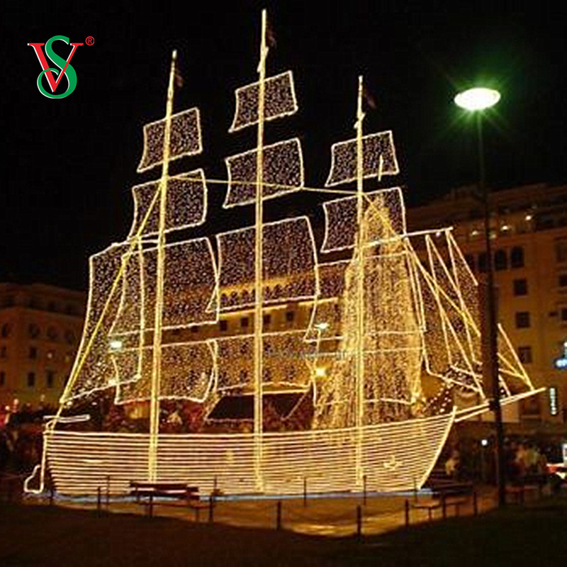 Estrutura de Metal com Luz de Corda Luz de Fada Branco Quente 3D LED Luz de Navio para Decoração de Natal em Rua do Centro