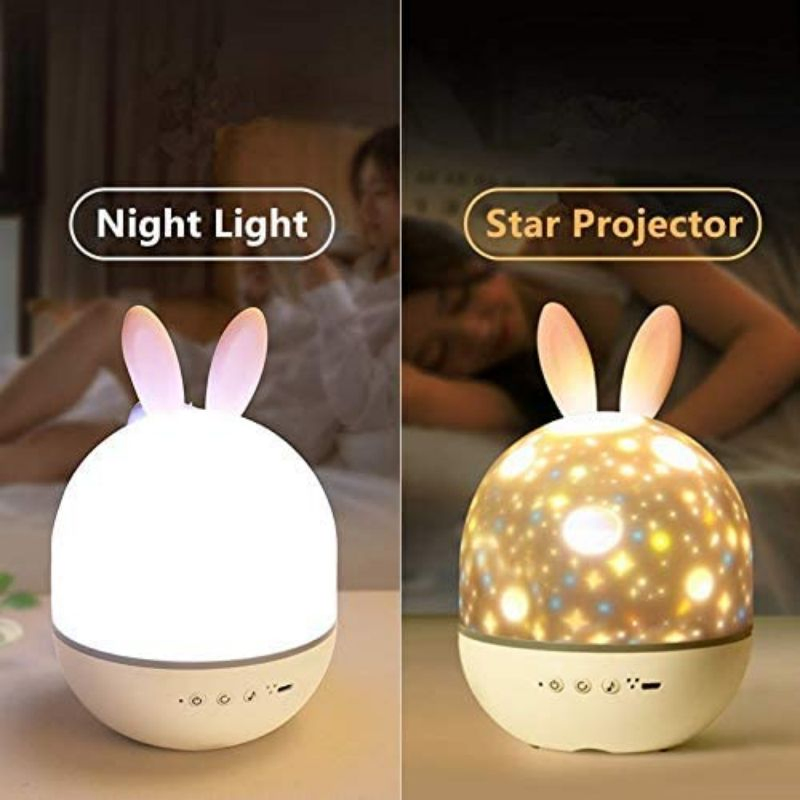 Projetor de Luz Noturna Estrela Recarregável para Presente de Natal Coelho com Música