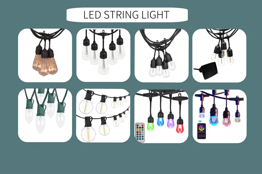 24-Light Interno Externo 25 FT. Luz de Cordão com S14 Lâmpadas LED de Filamento Duplo Iluminação de Férias
