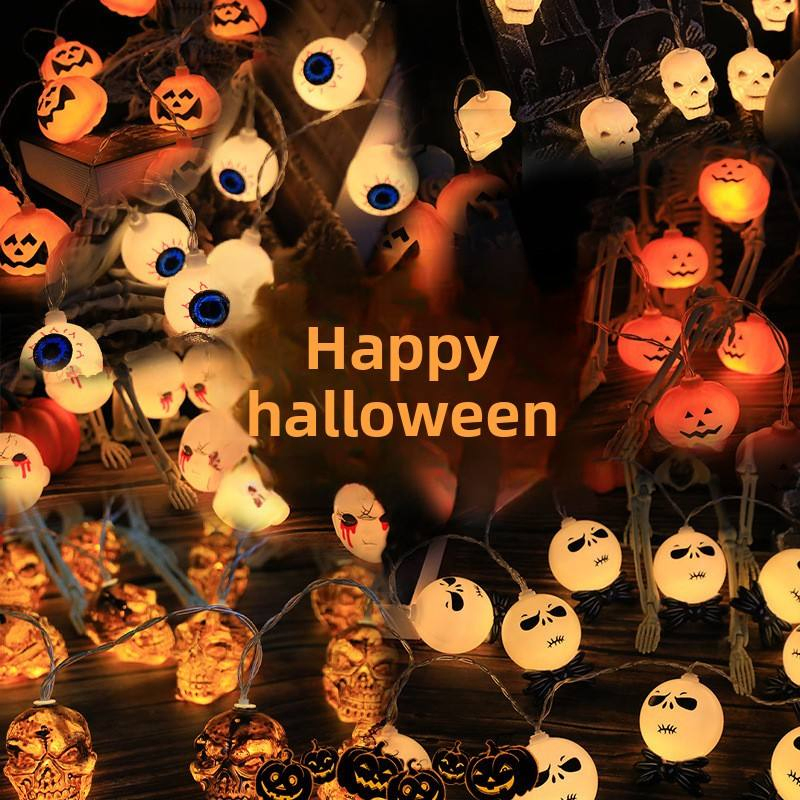 Luzes de Fada LED de Halloween em Corda Abóbora Fantasma Caveira Morcego Gato Múmia Branco Quente 3V 1-6m Decoração de Feriado Interna Externa