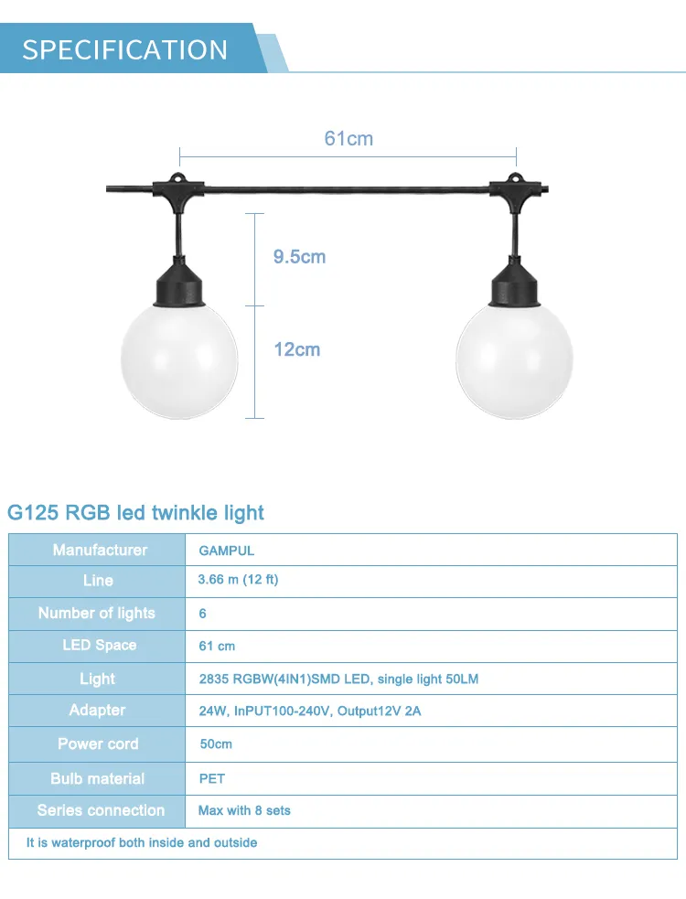 G125 Luzes de Natal LED em Corda à Prova d'Água Shatterpro Luzes LED Comerciais para Pendurar Luzes Externas
